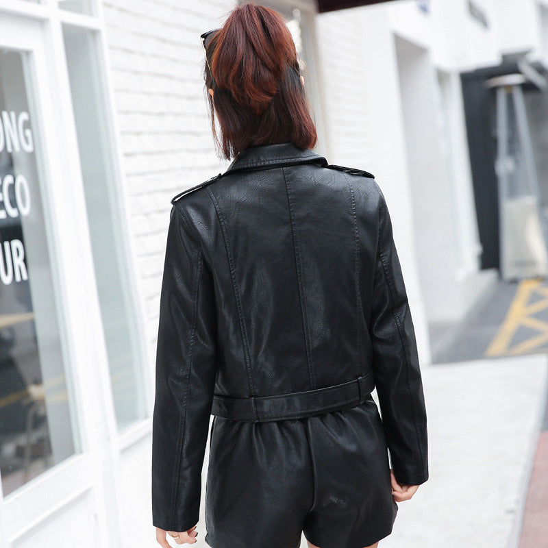 Small leather women's short jacket slim slim