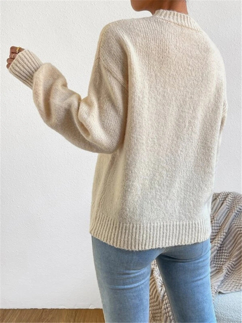 Half Turtleneck Solid Color Long Sleeve Knitted Warm Sweater