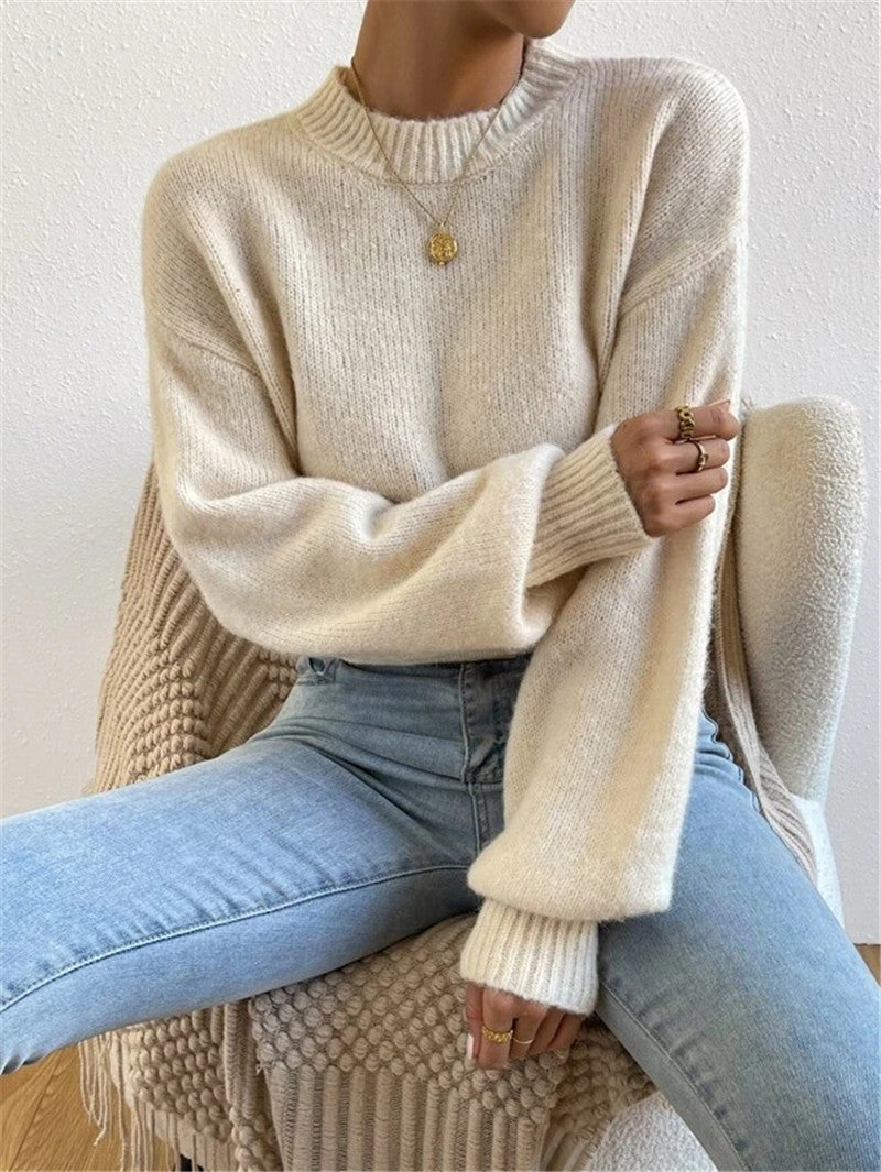 Half Turtleneck Solid Color Long Sleeve Knitted Warm Sweater