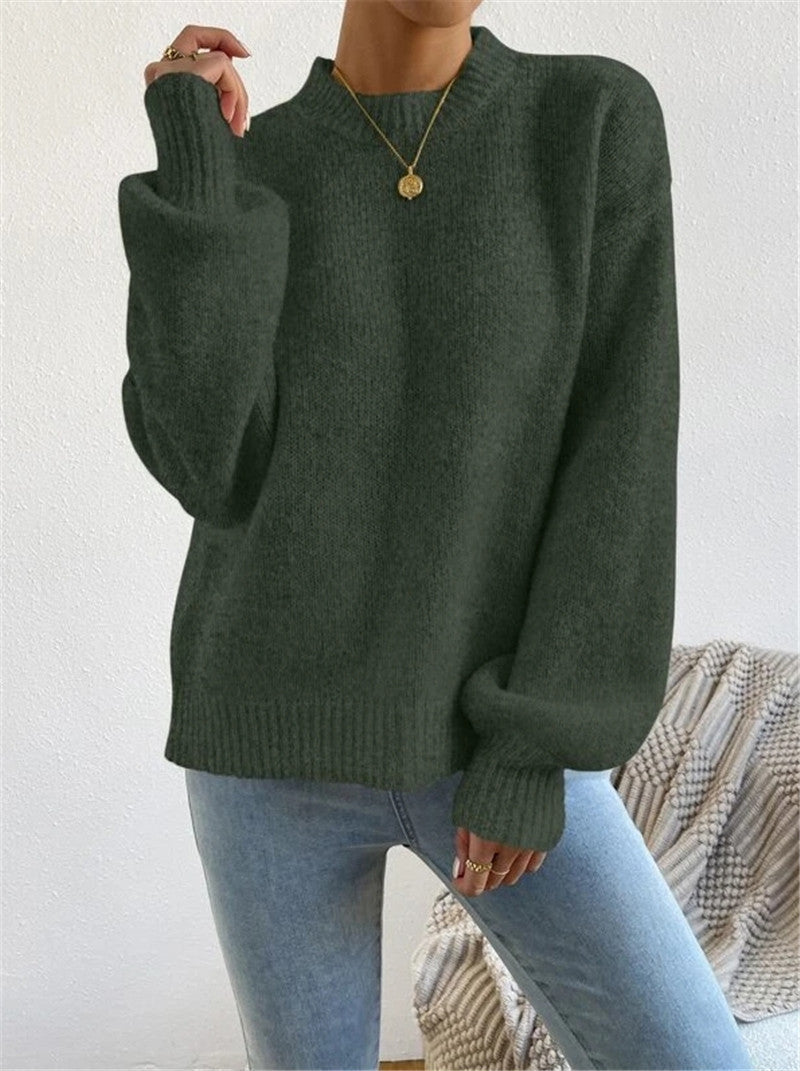 Half Turtleneck Solid Color Long Sleeve Knitted Warm Sweater