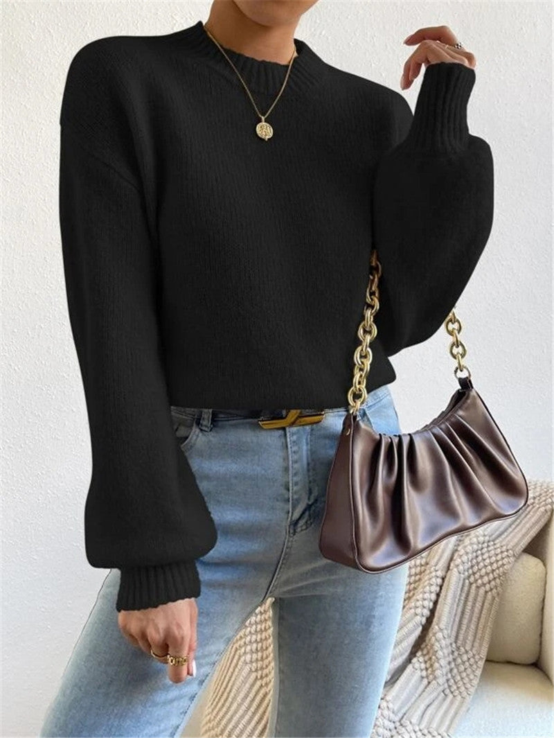 Half Turtleneck Solid Color Long Sleeve Knitted Warm Sweater