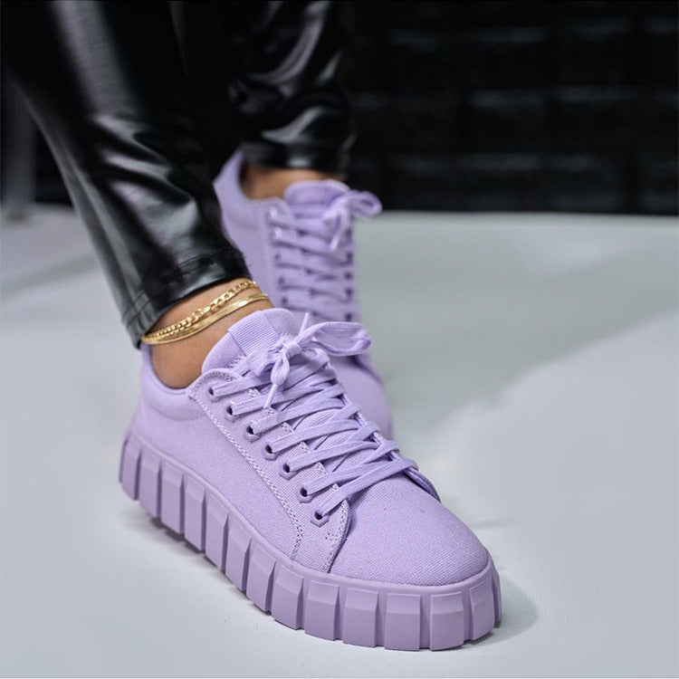 European And American New Style Round Toe Thick-soled Lace-up Canvas Shoes Women's Foreign Trade Plus Size