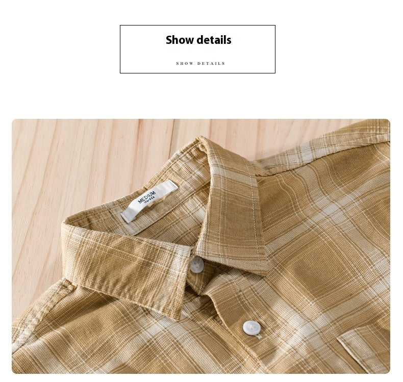 Cotton Plaid Long-sleeved Shirt Retro Cotton Brushed Casual Overshirt
