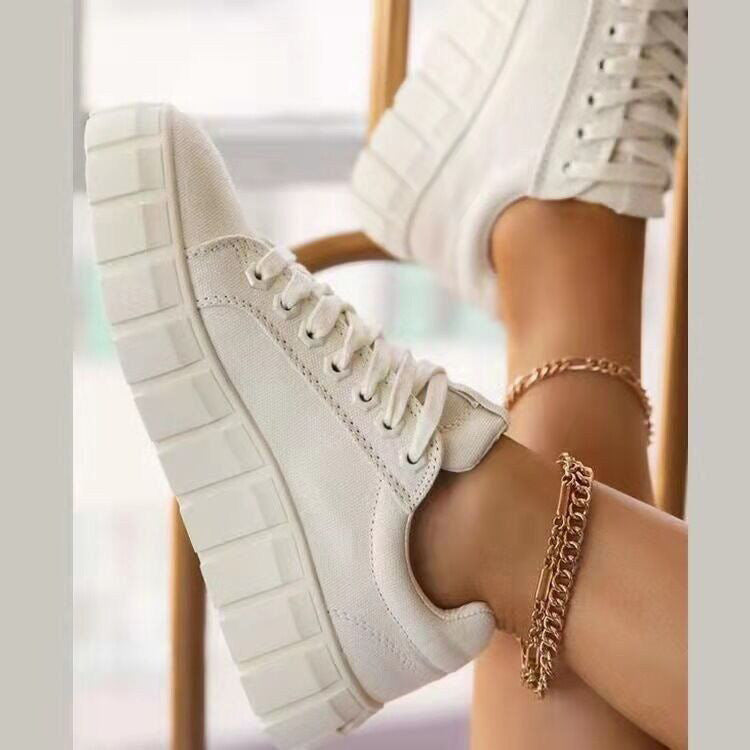 European And American New Style Round Toe Thick-soled Lace-up Canvas Shoes Women's Foreign Trade Plus Size