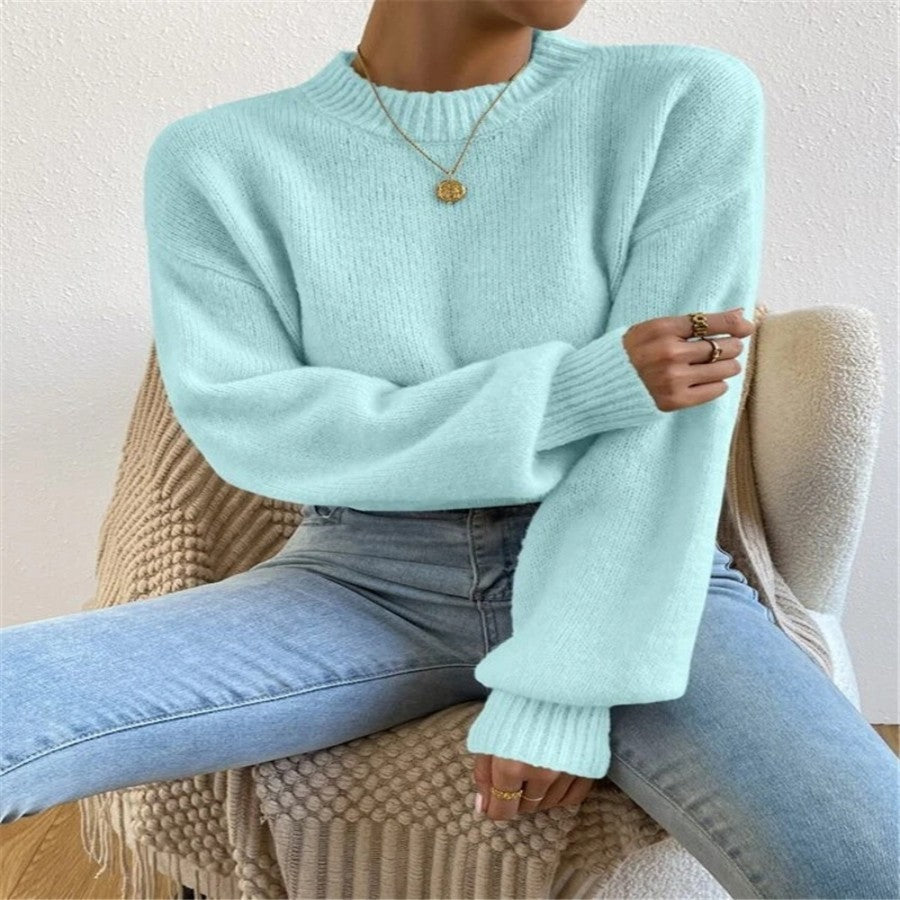Half Turtleneck Solid Color Long Sleeve Knitted Warm Sweater