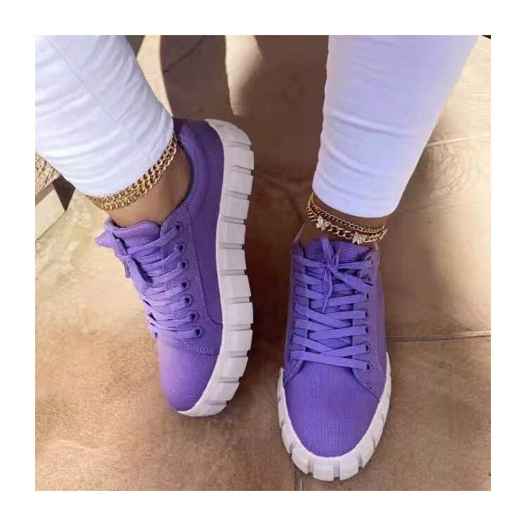 European And American New Style Round Toe Thick-soled Lace-up Canvas Shoes Women's Foreign Trade Plus Size