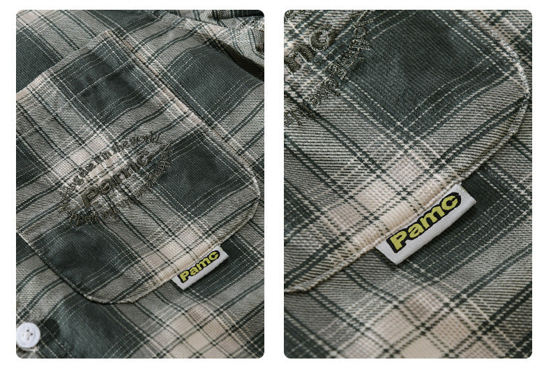 Cotton Plaid Long-sleeved Shirt Retro Cotton Brushed Casual Overshirt